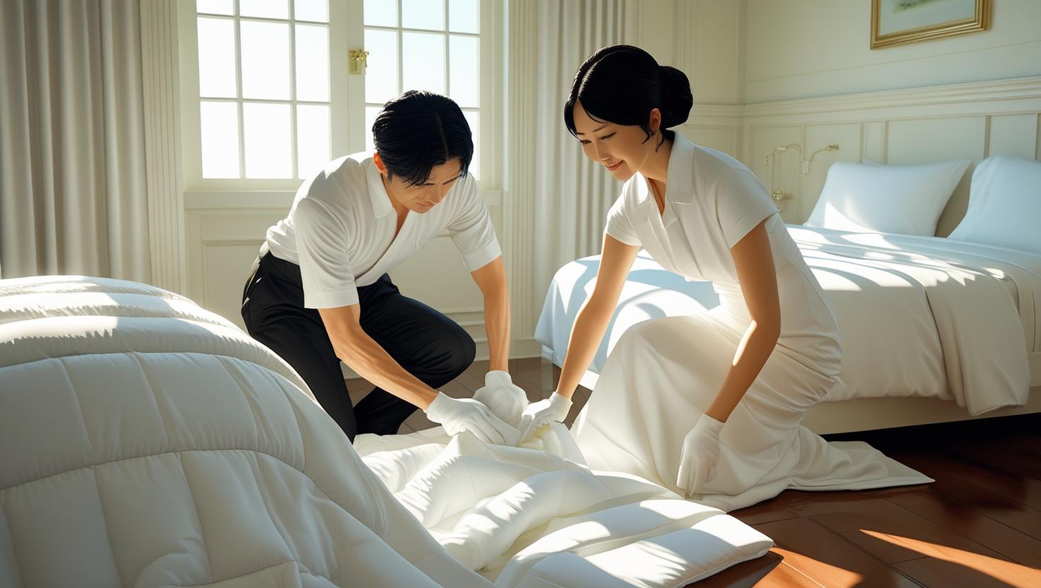 A neatly made hotel bed